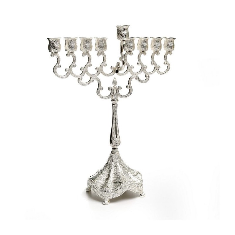 Silver Plated Chanukah Menorah with Ornate Base | Hanukkah Menorah
