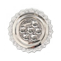 Silver Plated Circular Passover Seder Plate Sun Design | Seder Plates