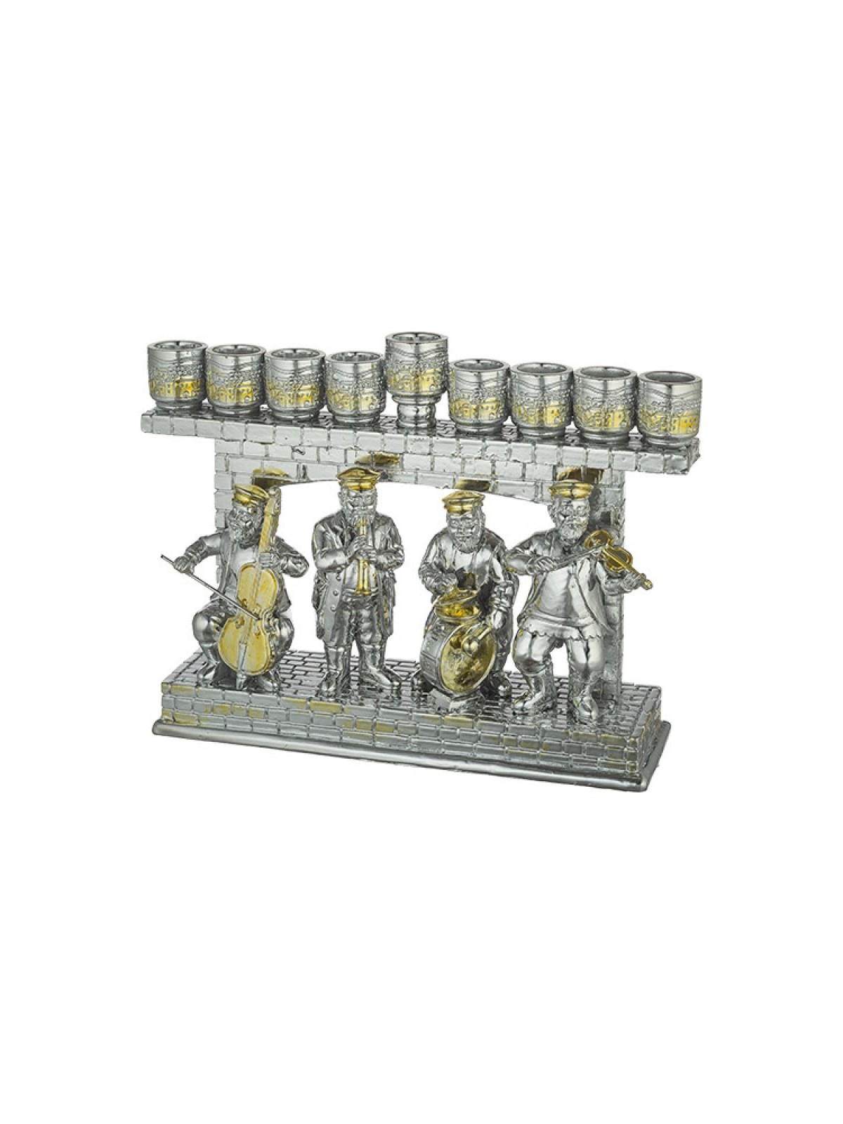Hassidic Figures Design Polyresin Two Tone Chanu... | Hanukkah Menorah