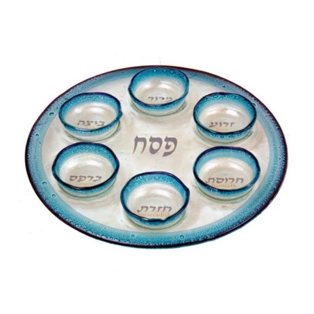 Itay Mager Fused Glass Passover Seder Plate Blue | Seder Plates