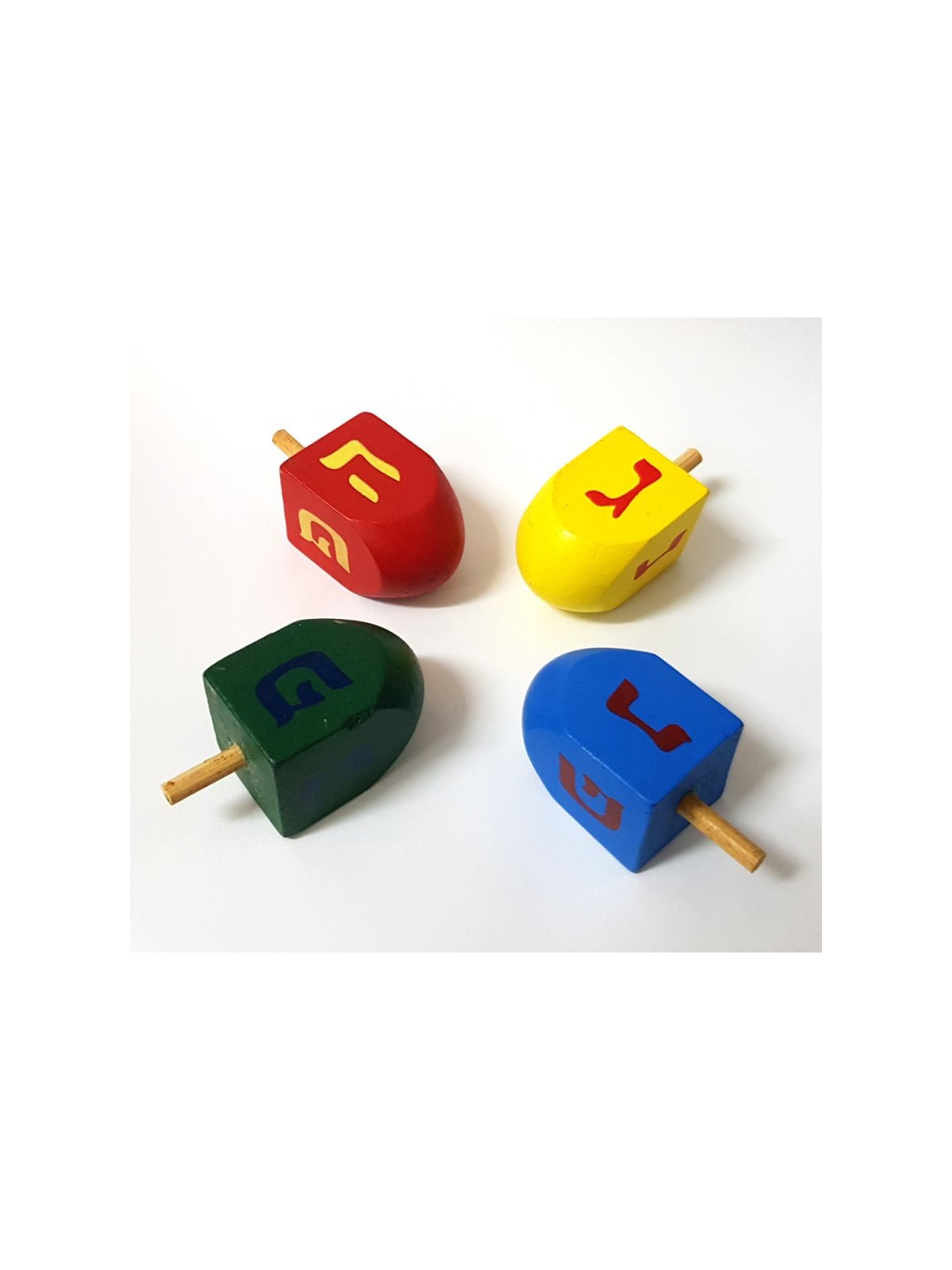 Package of Four Colorful Wood Dreidels with letters | Dreidels