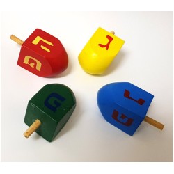 Package of Four Colorful Wood Dreidels with letters | Dreidels