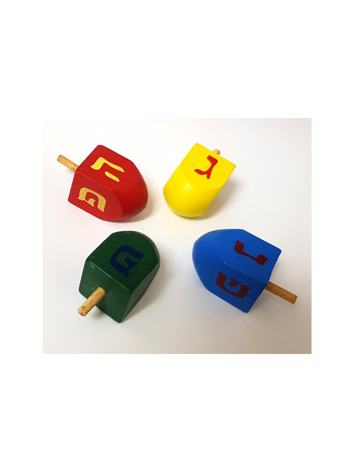 Package of Four Colorful Wood Dreidels with letters | Dreidels