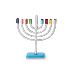 Colorful Cups and Silver Chanukah Menorah Classi... | Hanukkah Menorah