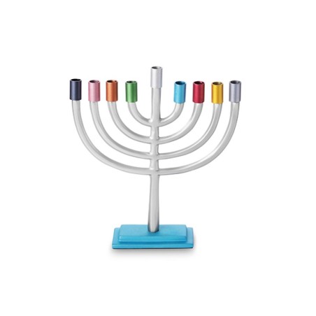 Colorful Cups and Silver Chanukah Menorah Classi... | Hanukkah Menorah
