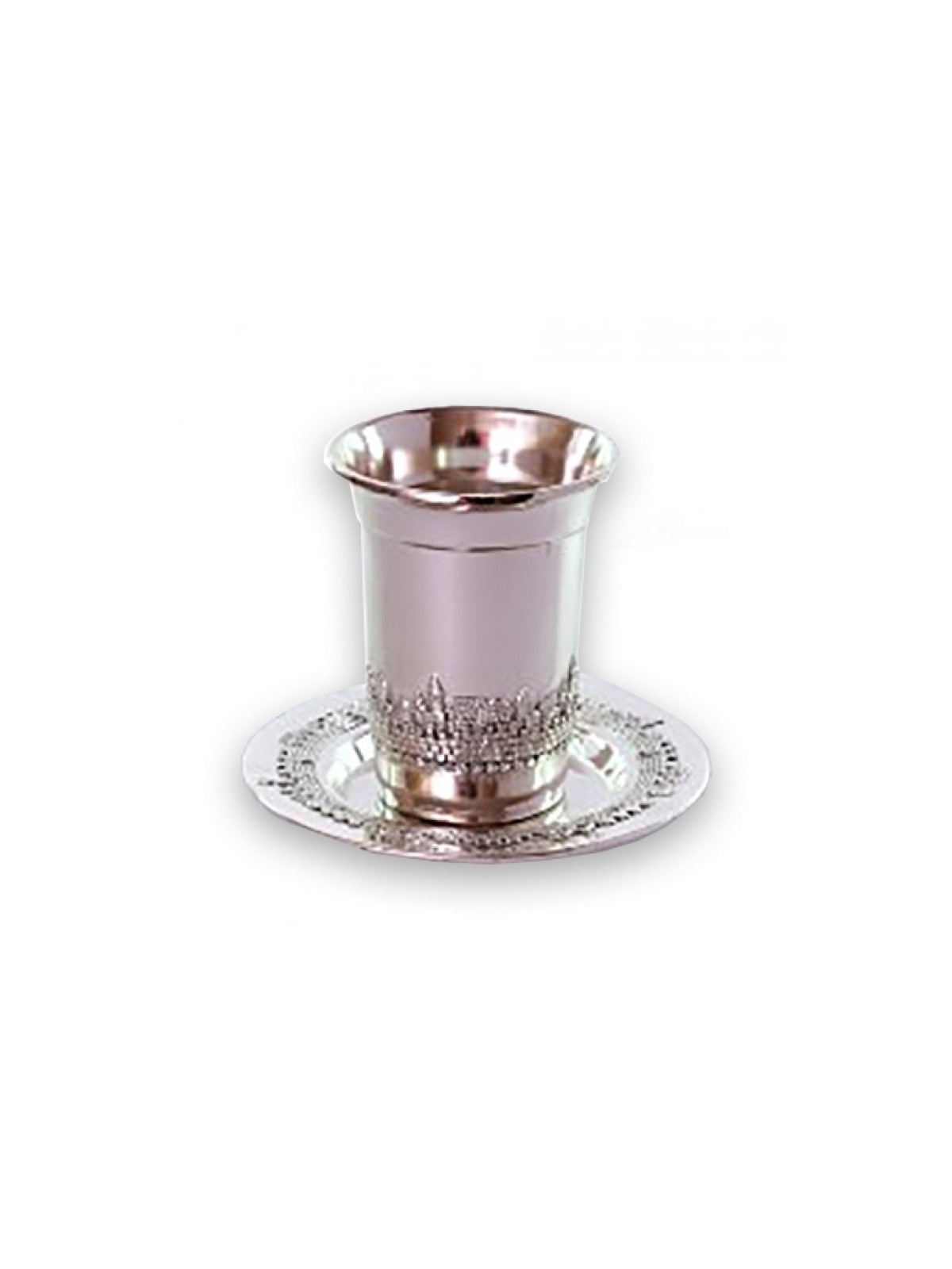 Silver plated Kiddush Cup and Tray Jerusalem Design | Kiddush Cups
