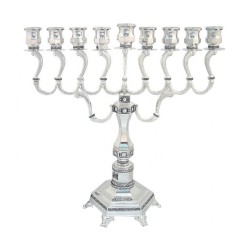 Nickel Plated Chanukah Menorah with Graceful Bra... | Hanukkah Menorah