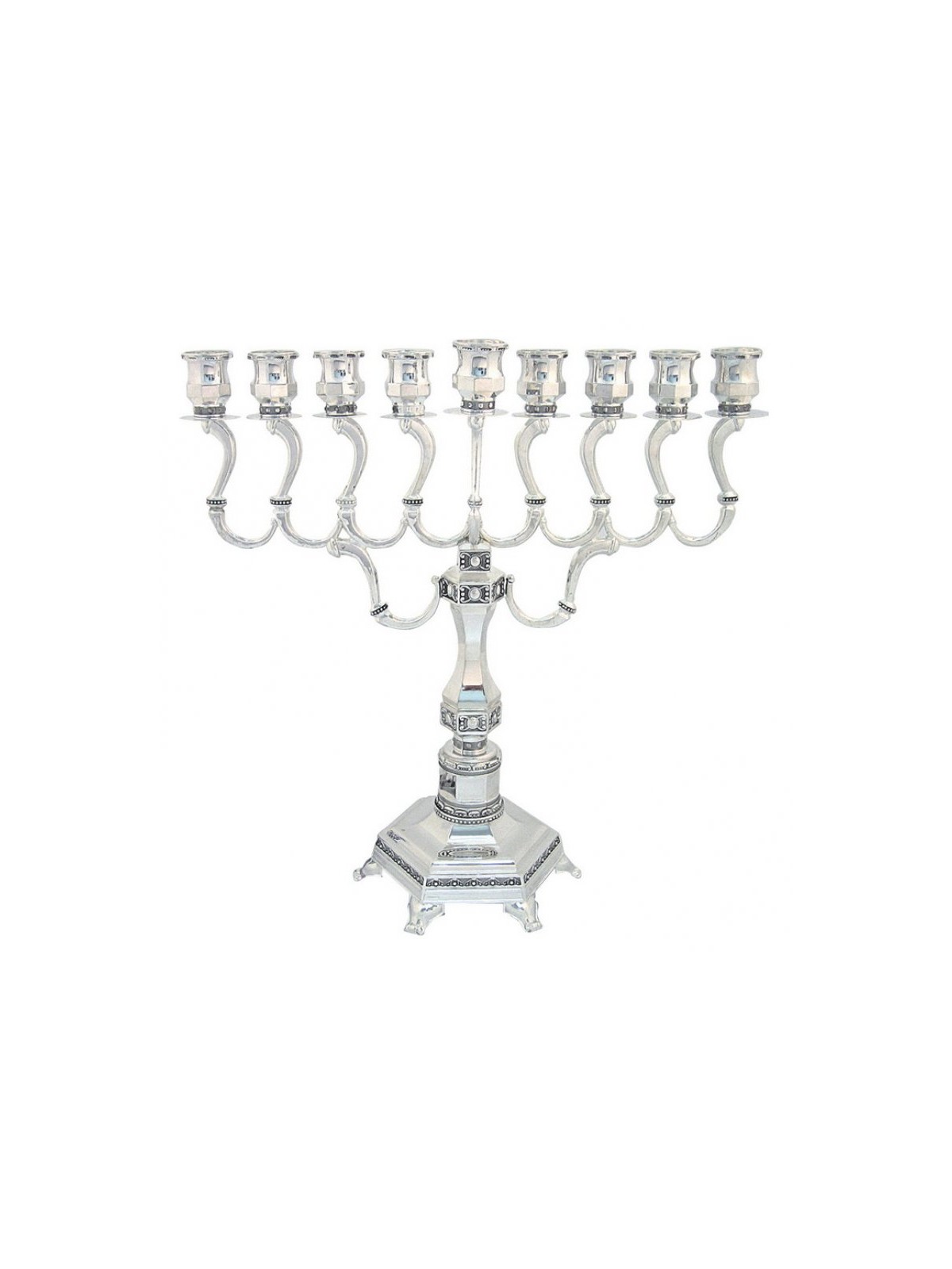 Nickel Plated Chanukah Menorah with Graceful Bra... | Hanukkah Menorah