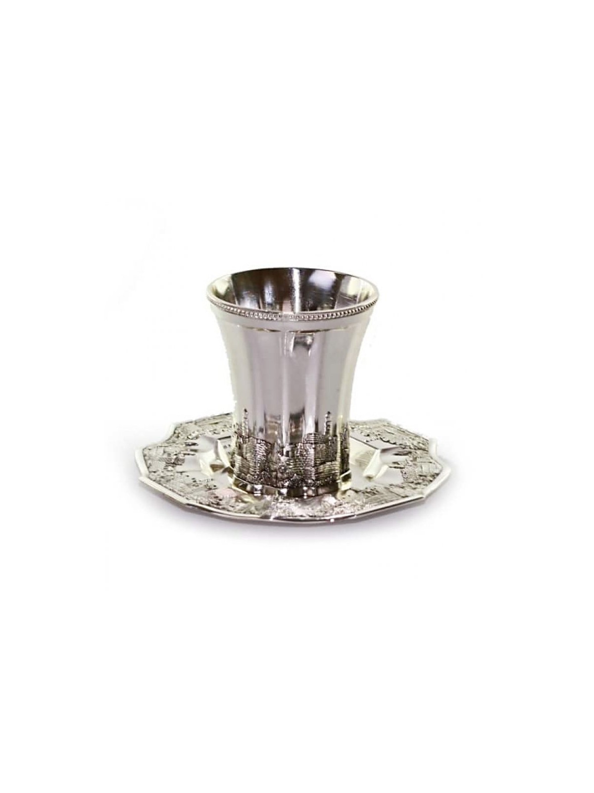 Tasse de Kiddouch plaquée argent et gravure sur plateau... | Cadeau juif d'Israël