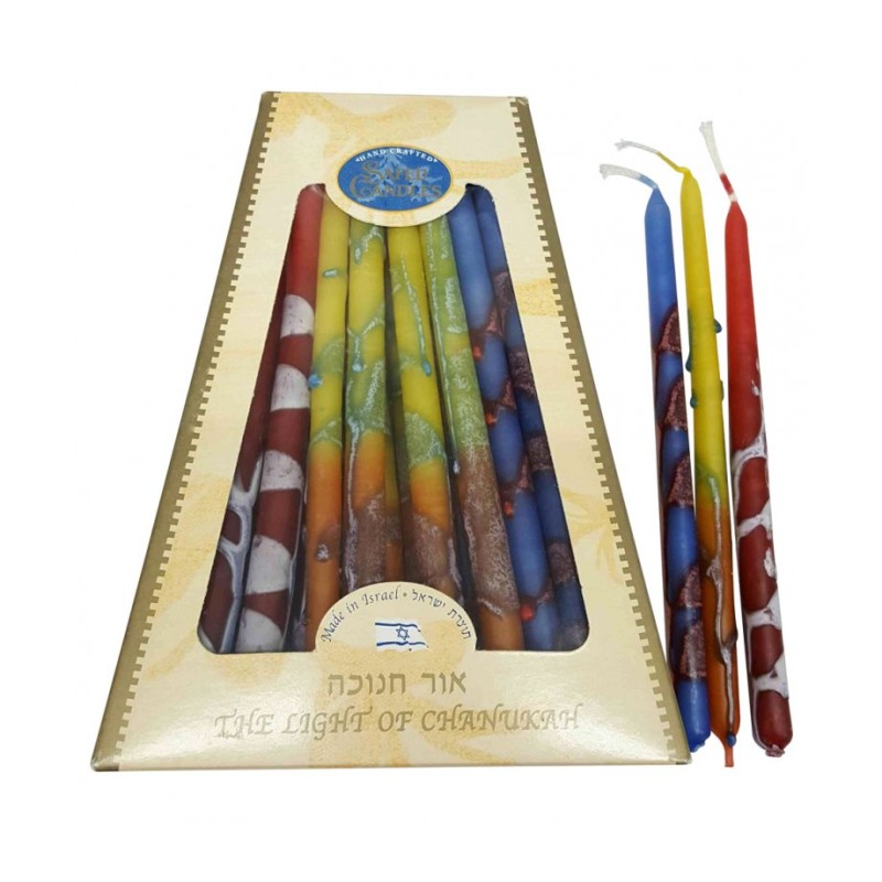 Bougies Hanukah sans gouttes faites à la main multicolores | Huile et bougies