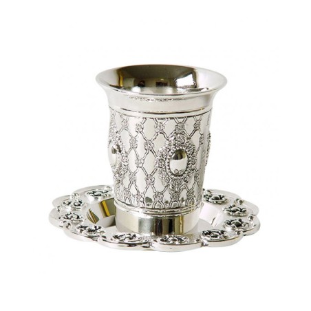 Flower design Kiddush Cup and Plate Set | Jewish Gift from Israel