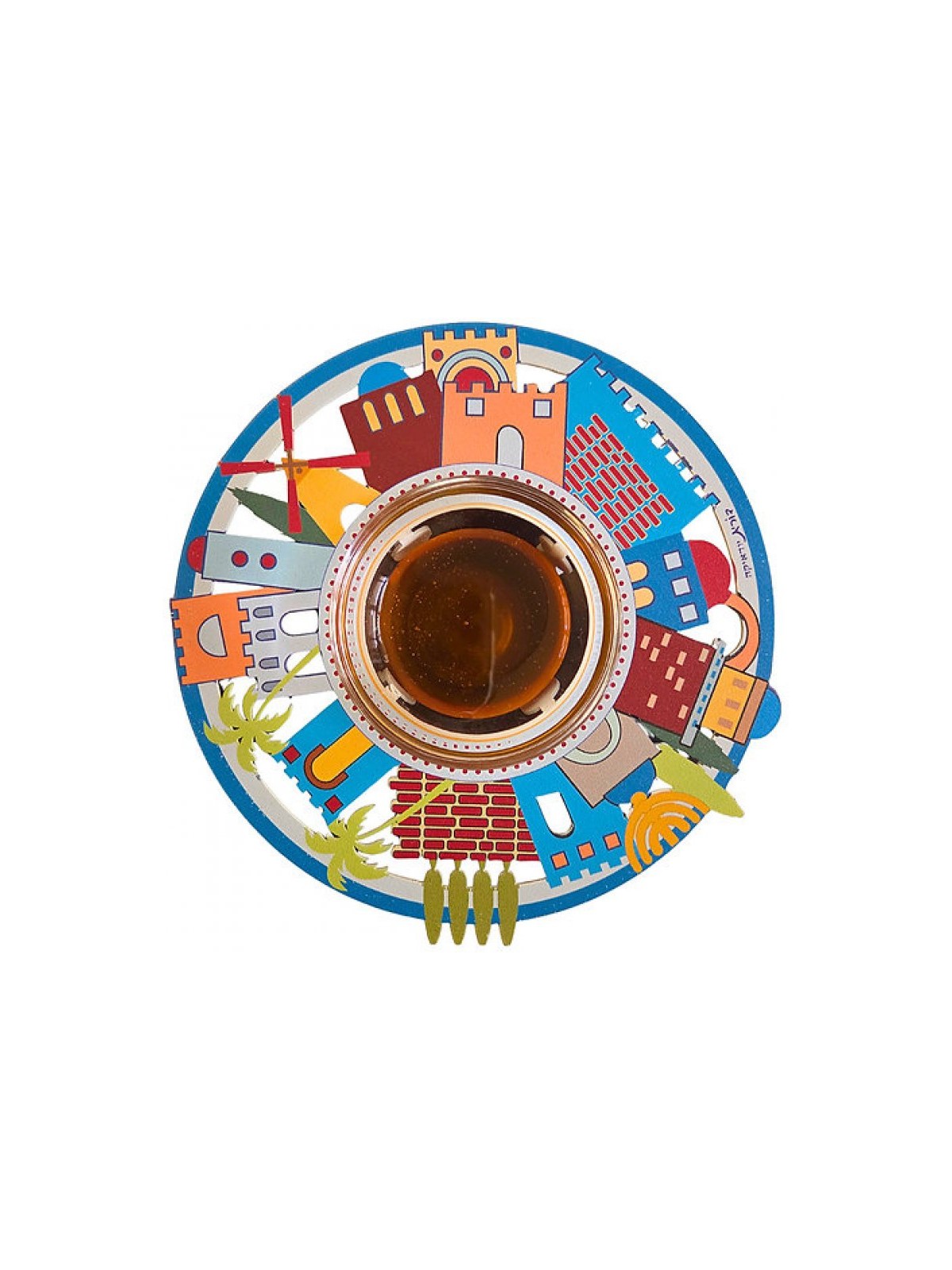 Dorit Judaica Honey Dish Glass Bowl Jerus... | Jewish Gift from Israel