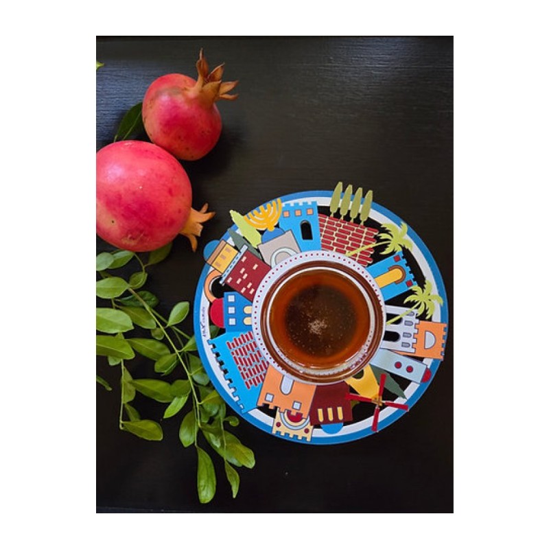 Dorit Judaica Honey Dish Glass Bowl Jerus... | Jewish Gift from Israel