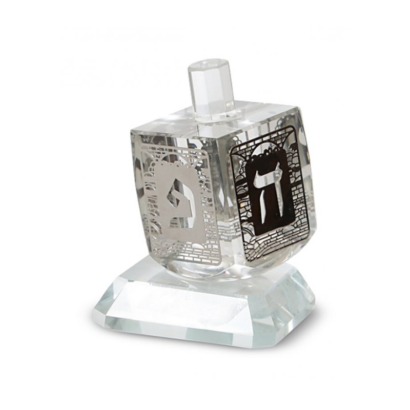 Decorative Crystal NO FALL DREIDEL on Base Cut Out Hebre... | Dreidels