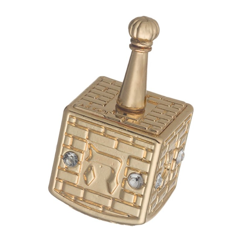 Gold Finish Metal Chanukah Dreidel with Nes Gadol Haya P... | Dreidels