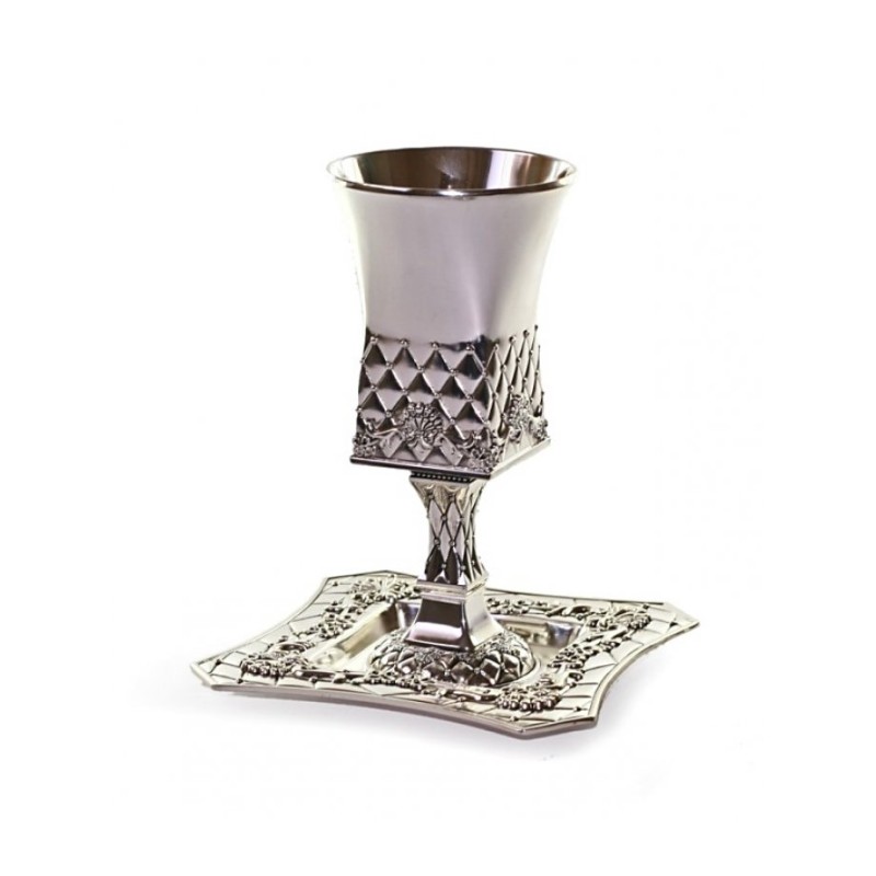 Square Silver plated contemporary Kiddush... | Jewish Gift from Israel