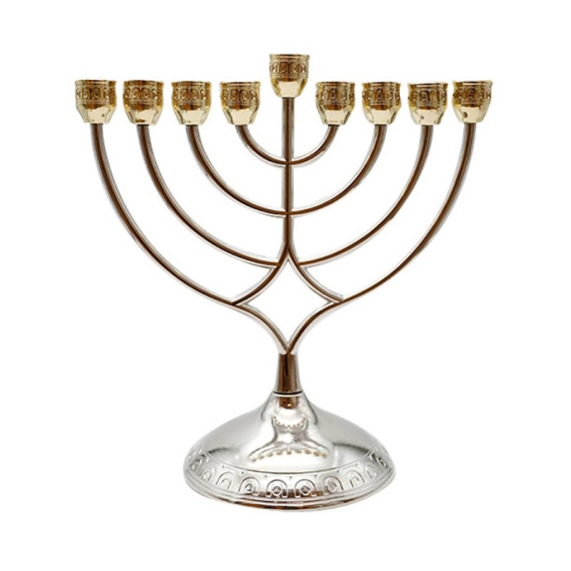 Silver and Gold Chanukah Menorah Curved Branches... | Hanukkah Menorah
