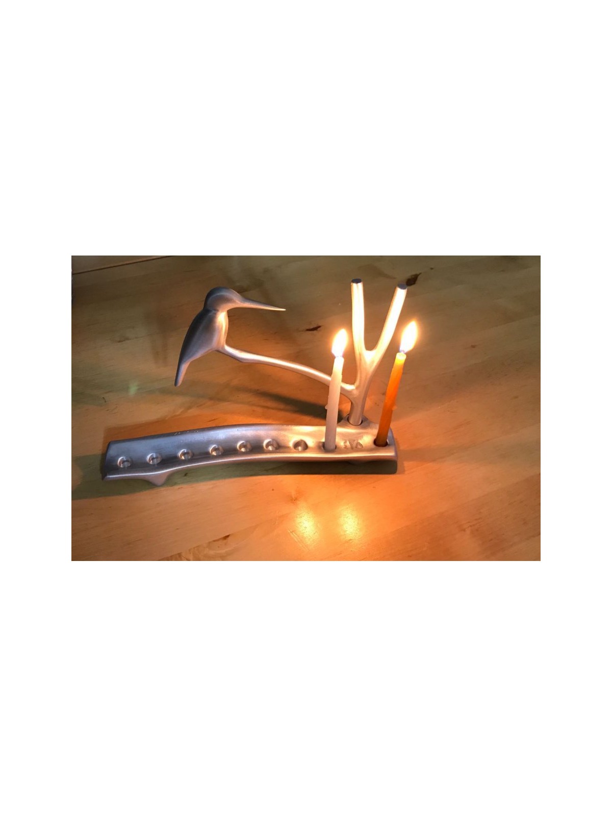 Shraga Landesman Hanukkah Menorah Kingfisher Bir... | Hanukkah Menorah