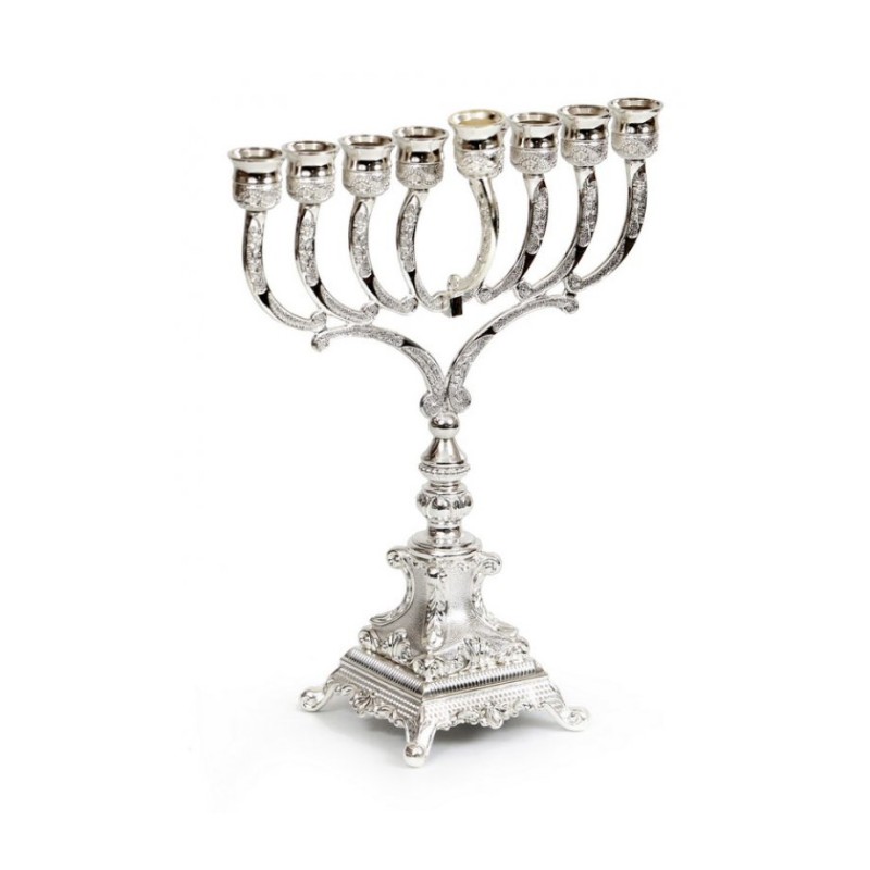 Decorative Classic Style Chanukah Menorah Silver... | Hanukkah Menorah