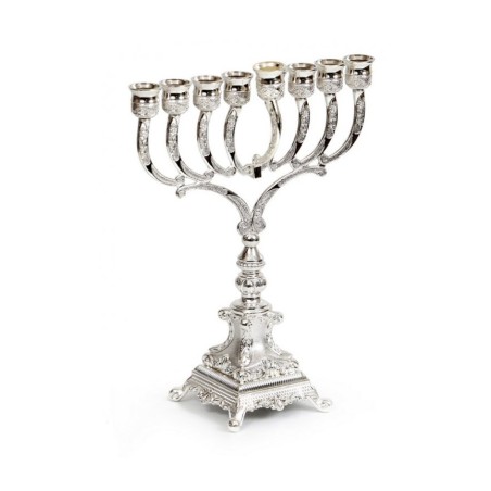 Decorative Classic Style Chanukah Menorah Silver... | Hanukkah Menorah