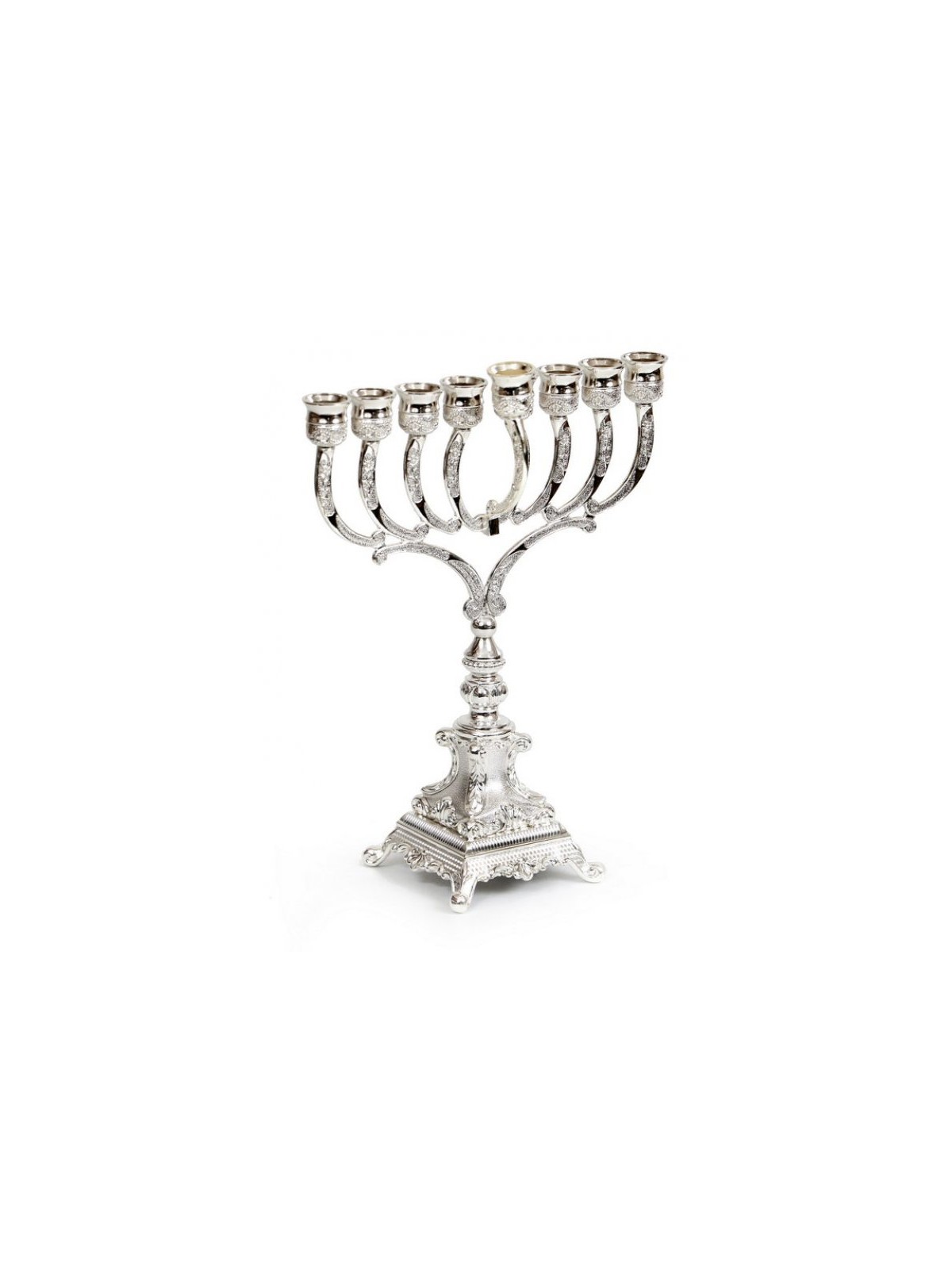 Decorative Classic Style Chanukah Menorah Silver... | Hanukkah Menorah