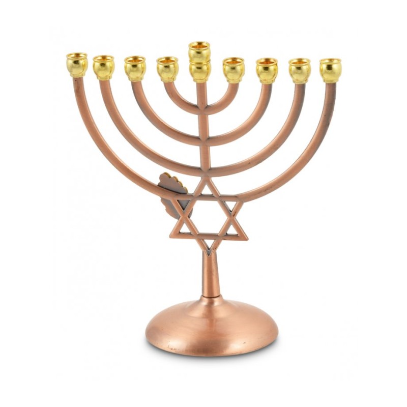 Bronze Color Chanukah Menorah with Star of David... | Hanukkah Menorah