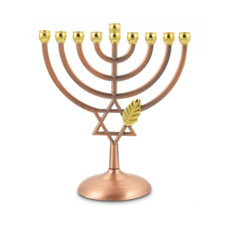 Bronze Color Chanukah Menorah with Star of David... | Hanukkah Menorah