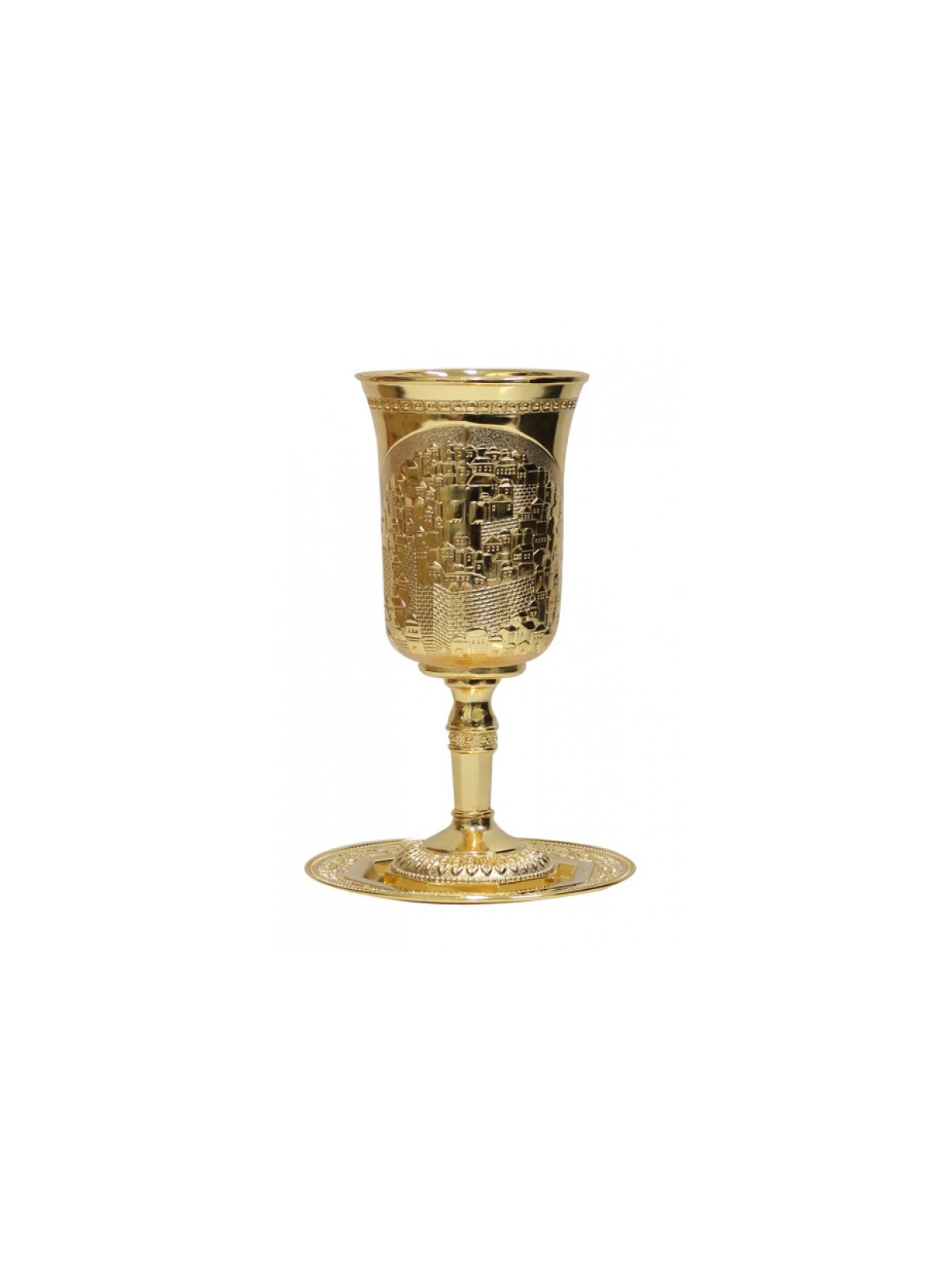 Cup of Elijah on Stem with Tray Gold Nickel Plated J... | Kiddush Cups