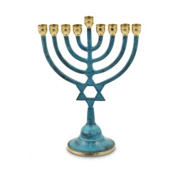 Patina and Gold Chanukah Menorah with Star of Da... | Hanukkah Menorah
