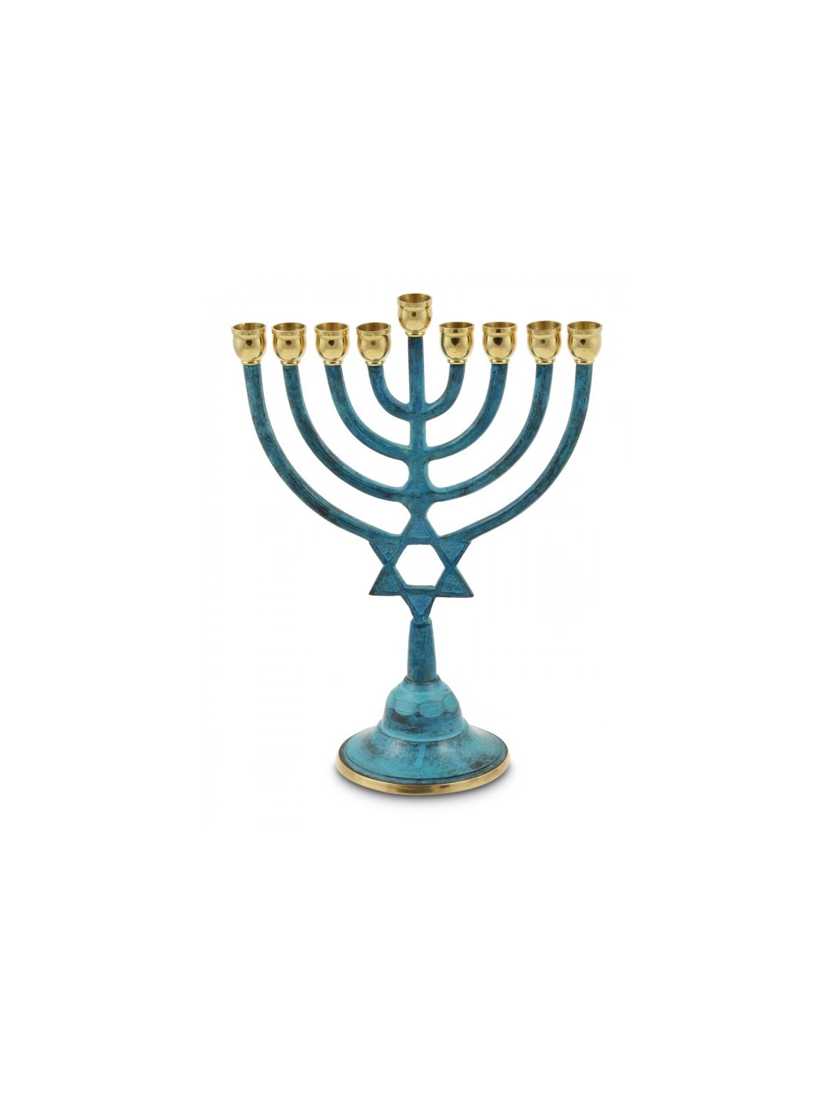 Patina and Gold Chanukah Menorah with Star of Da... | Hanukkah Menorah