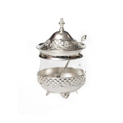 Raised Silver Metal Honey Dish with Diamo... | Jewish Gift from Israel
