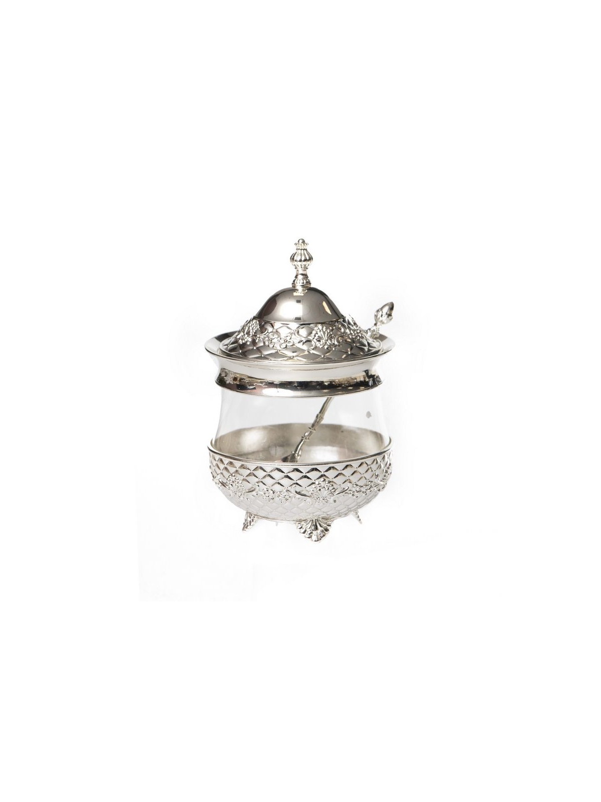 Raised Silver Metal Honey Dish with Diamo... | Jewish Gift from Israel