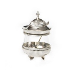 Raised Silver Honey Dish with Lid and Spo... | Jewish Gift from Israel