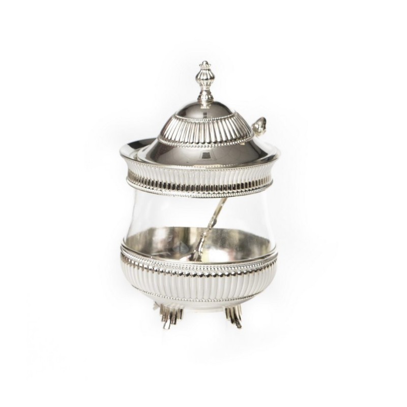 Raised Silver Honey Dish with Lid and Spo... | Jewish Gift from Israel