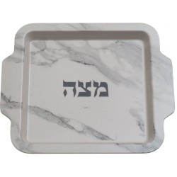 Bamboo Fiber Matzah Tray White and Gray Marble Design | Seder Plates