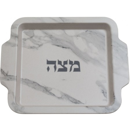 Bamboo Fiber Matzah Tray White and Gray Marble Design | Seder Plates