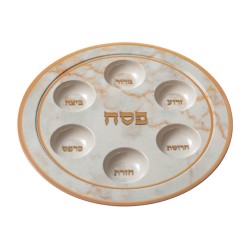 Bamboo Fiber Seder Plate Gold and Gray Marble Design | Seder Plates
