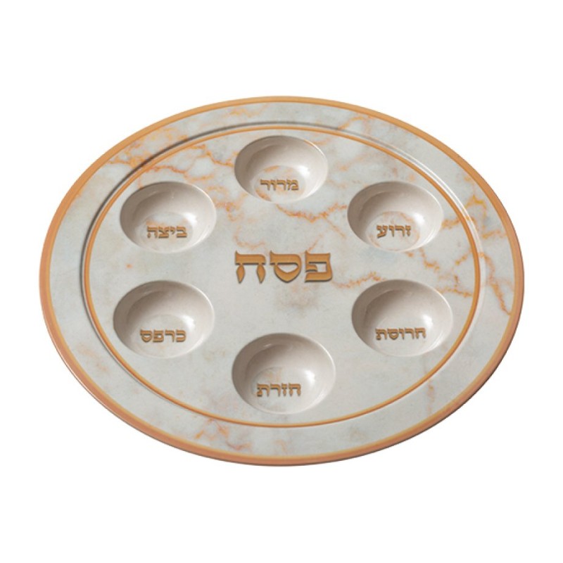 Bamboo Fiber Seder Plate Gold and Gray Marble Design | Seder Plates