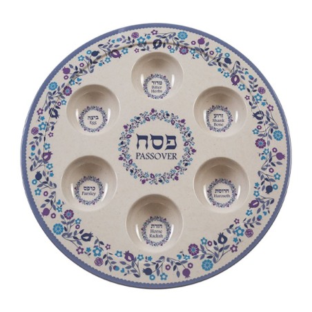 Melamine Seder Plate Blue and Off White with Flower ... | Seder Plates