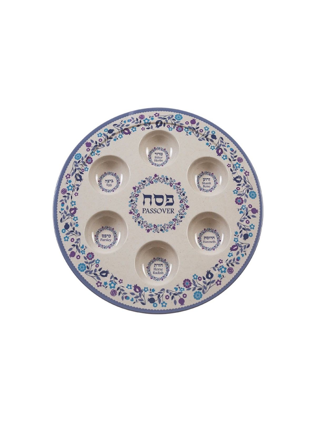 Melamine Seder Plate Blue and Off White with Flower ... | Seder Plates