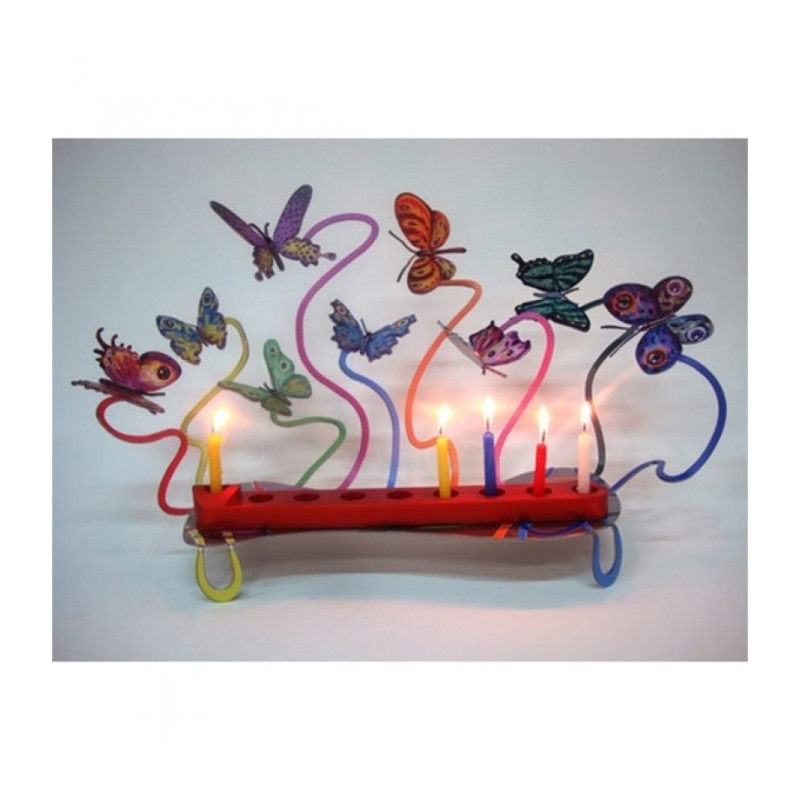 David Gerstein Laser Cut Metal Colorful Chanukah... | Hanukkah Menorah