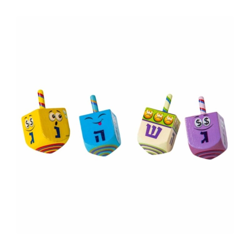 Emoji Design Colorful Wood Dreidel Nes Gadol Haya Sham | Dreidels