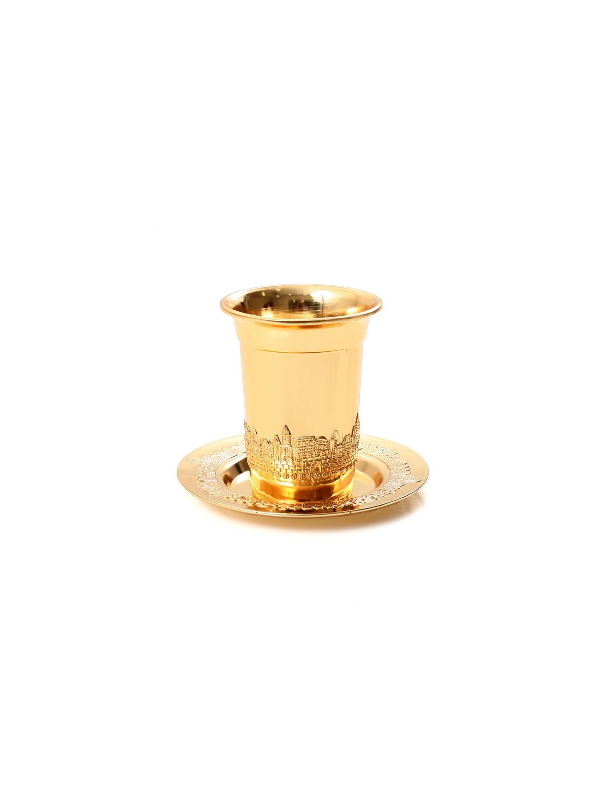 Kiddush Cup and Tray Gold Jerusalem Design | Kiddush Cups