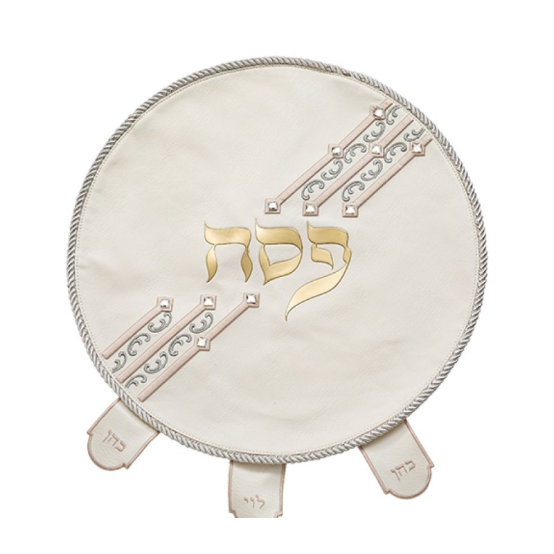 Seder Night Matzah Cover White Faux Leat... | Matzah & Afikoman Covers