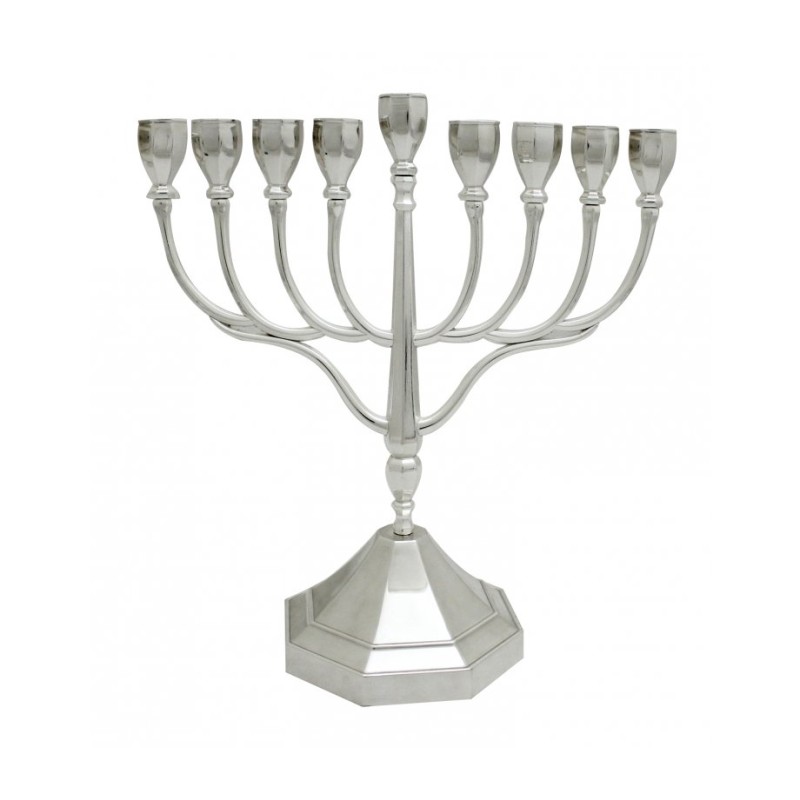 Classic Nickel Plated Chanukah Menorah Height 10... | Hanukkah Menorah