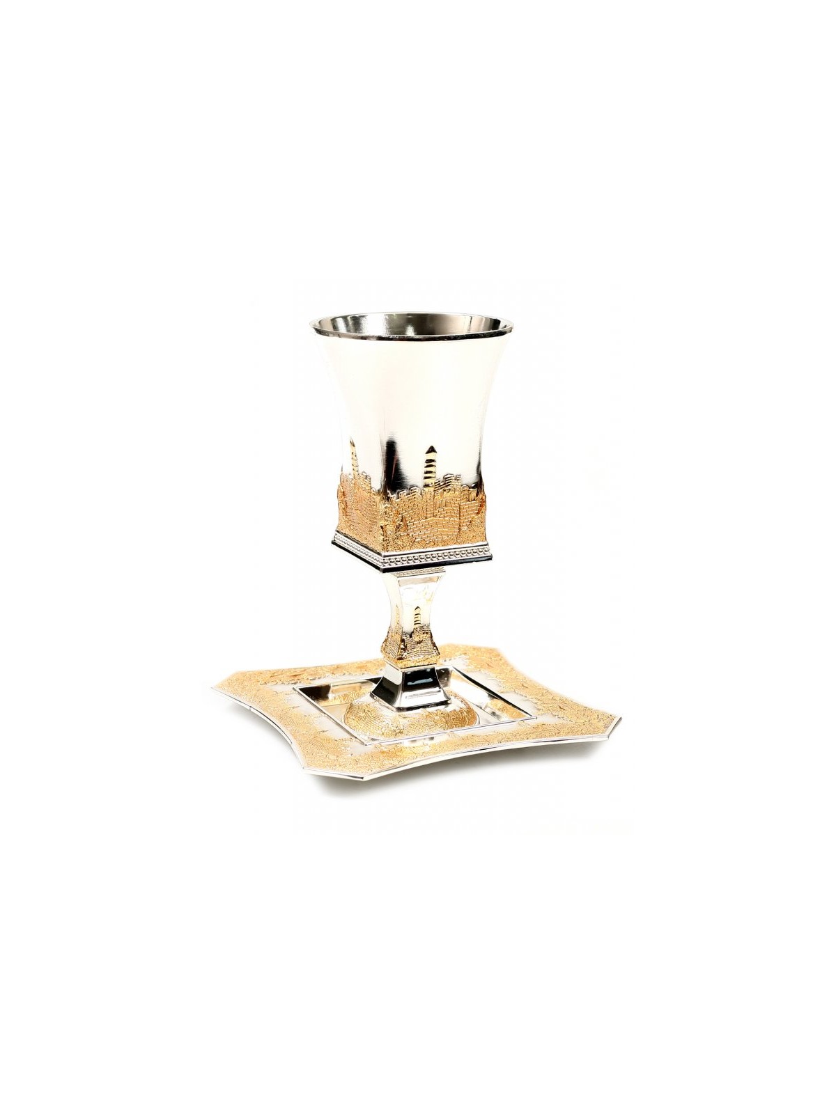 Silver plated Gold Color Square Jerusalem... | Jewish Gift from Israel