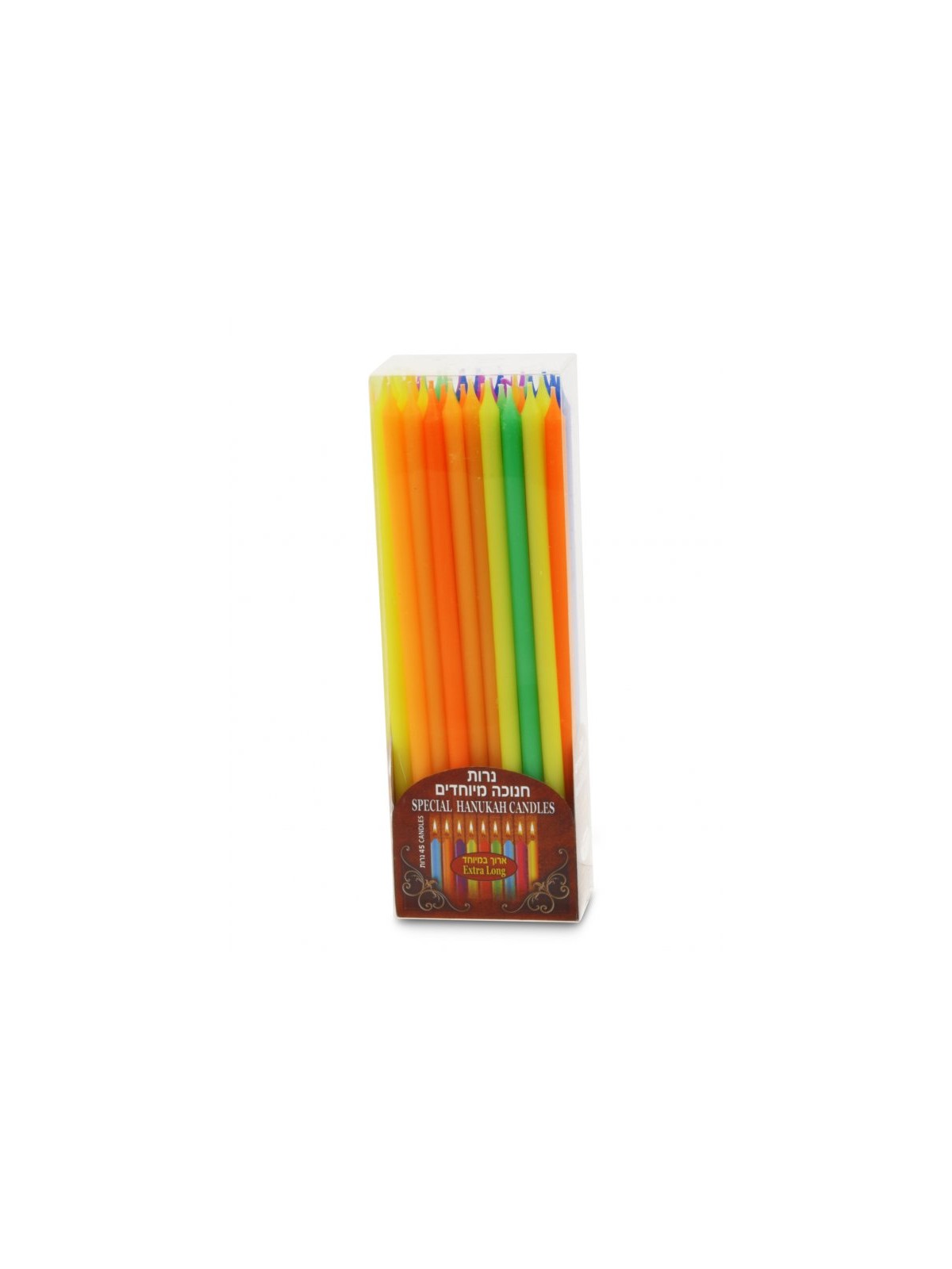 Bougies de Hanoukka extra longues et fines dans des couleurs assorties | Huile et bougies