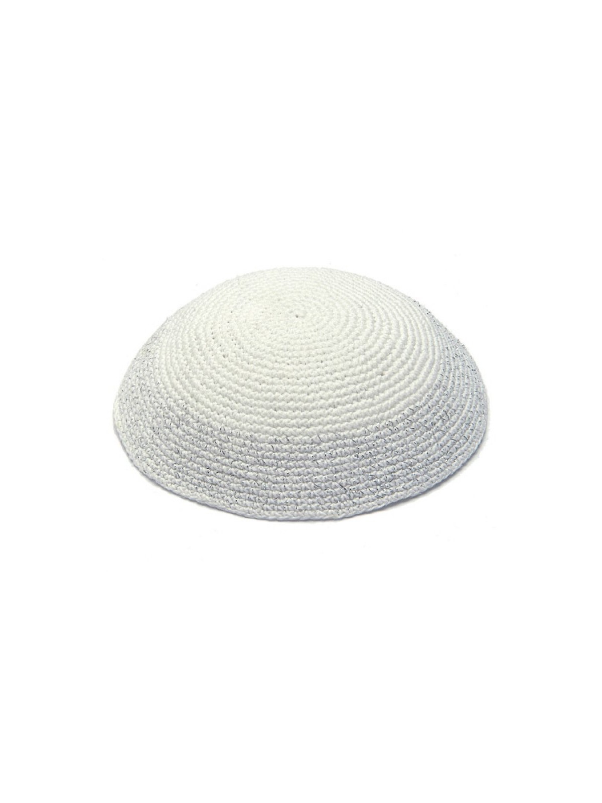 White Knitted Kippah with Elegant Silver Border | Knitted Kippah