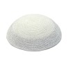 White Knitted Kippah with Elegant Silver Border | Knitted Kippah
