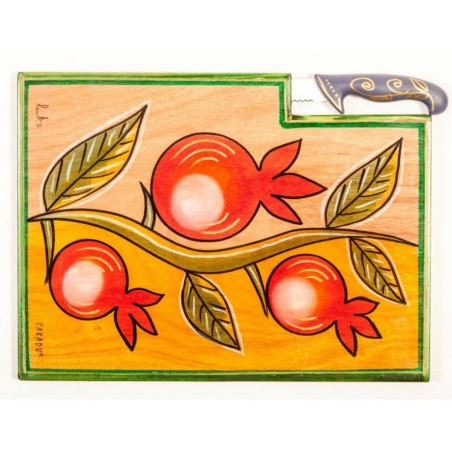 Kakadu Hand Painted Challah Board and Knife Pomegr... | Challah Boards